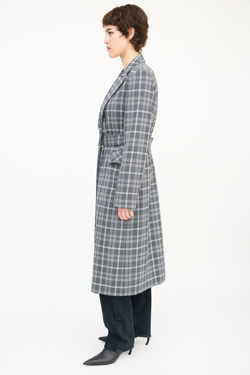 Mo & Co. Black & White Wool Check Belted Coat