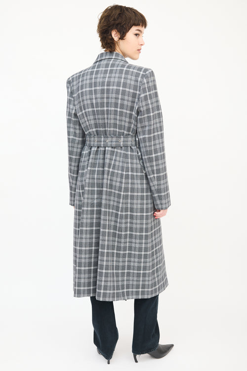 Mo & Co. Black & White Wool Check Belted Coat