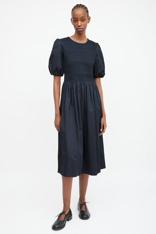 Molly Goddard Black Puff Sleeve & Shirred Dress