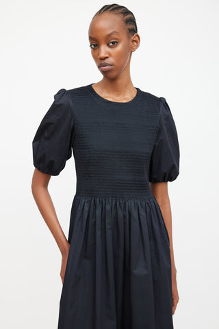 Molly Goddard Black Puff Sleeve & Shirred Dress