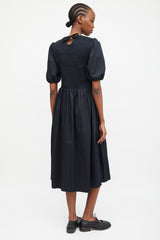 Molly Goddard Black Puff Sleeve & Shirred Dress