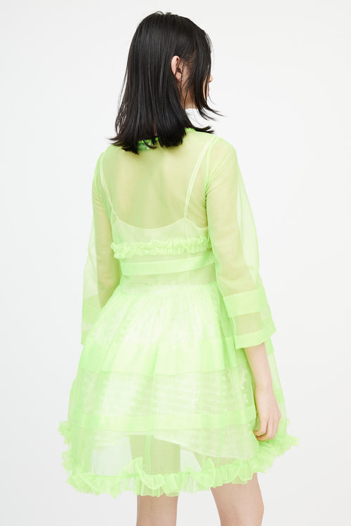 Molly Goddard Green Sheer Sparkly Nylon Tier Dress