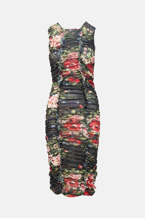 Molly Goddard Mesh Floral Ruched Dress