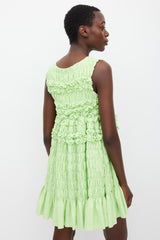 Molly Goddard Resort 2018 Green & White Checked Shirred Dress