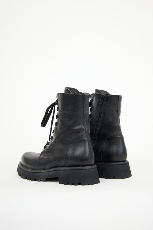 Moma Black Leather Combat Boot