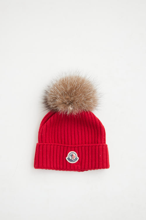 MonclerRed Knit Pom Pom Beanie Hat