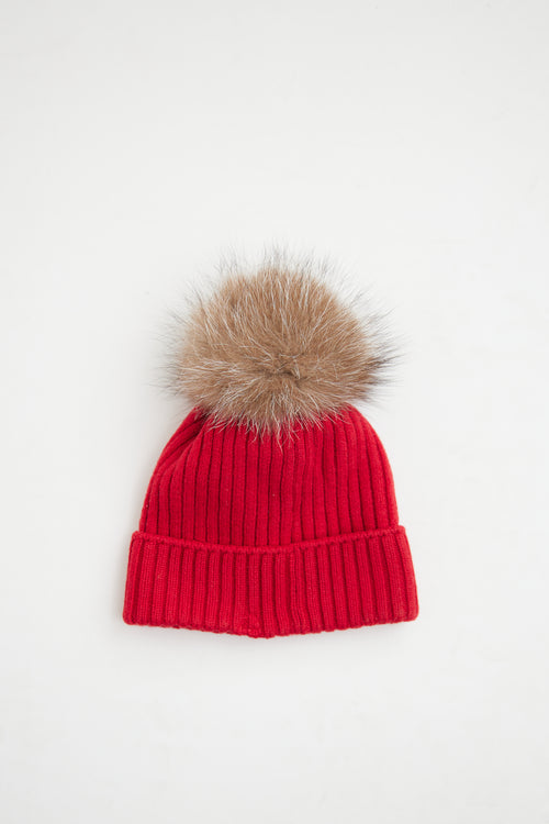 MonclerRed Knit Pom Pom Beanie Hat