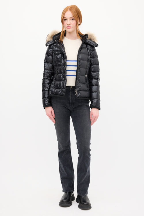 Moncler Black Down & Fur Trim Armoise Puffer Jacket