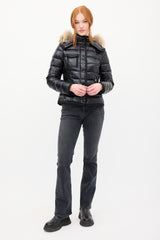 Moncler Black Down & Fur Trim Armoise Puffer Jacket