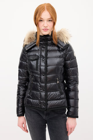 Moncler Black Down & Fur Trim Armoise Puffer Jacket