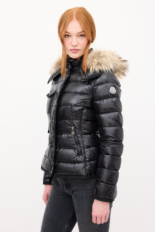 Moncler Black Down & Fur Trim Armoise Puffer Jacket