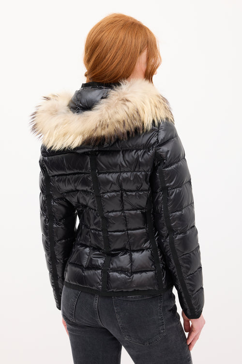 Moncler Black Down & Fur Trim Armoise Puffer Jacket