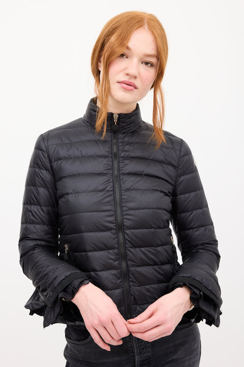 Moncler Black Down & Nylon Haru Ruffled Puffer Jacket