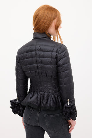 Moncler Black Down & Nylon Haru Ruffled Puffer Jacket