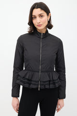 Moncler Black Down & Nylon Ruffle Jacket