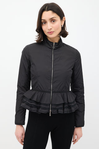 Moncler Black Down & Nylon Ruffle Jacket