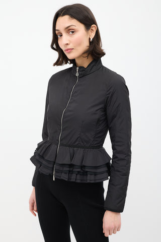 Moncler Black Down & Nylon Ruffle Jacket