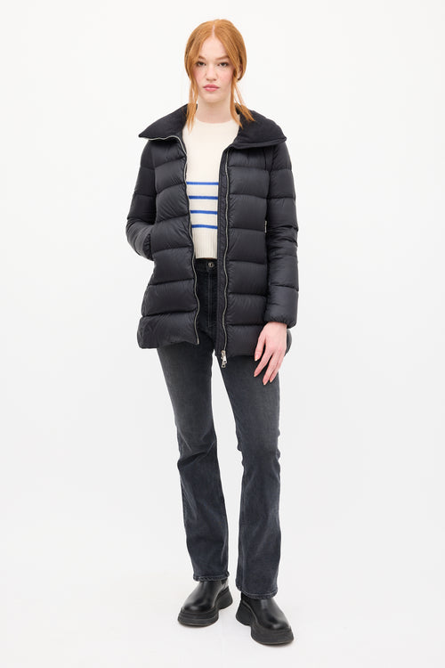 Moncler Black Down & Wool Collar Torcyn Puffer Jacket