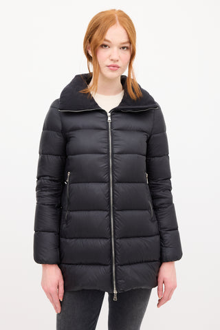 Moncler Black Down & Wool Collar Torcyn Puffer Jacket