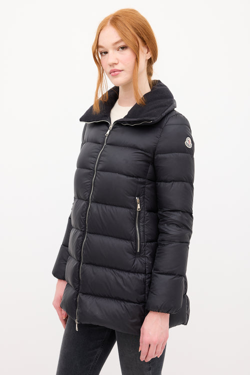 Moncler Black Down & Wool Collar Torcyn Puffer Jacket