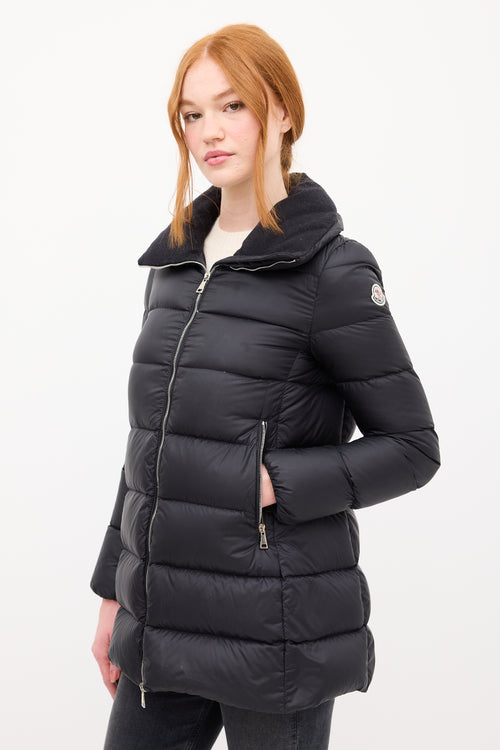 Moncler Black Down & Wool Collar Torcyn Puffer Jacket