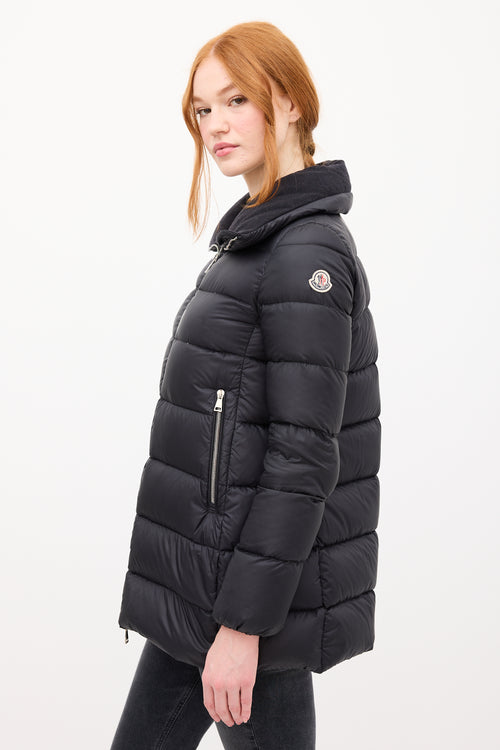 Moncler Black Down & Wool Collar Torcyn Puffer Jacket