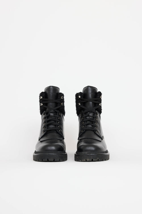 Moncler Leather & Tweed Combat Boot