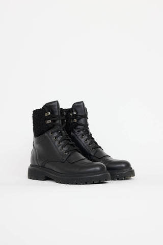 Moncler Leather & Tweed Combat Boot
