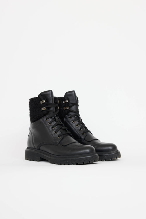Moncler Leather & Tweed Combat Boot
