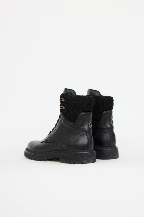 Moncler Leather & Tweed Combat Boot