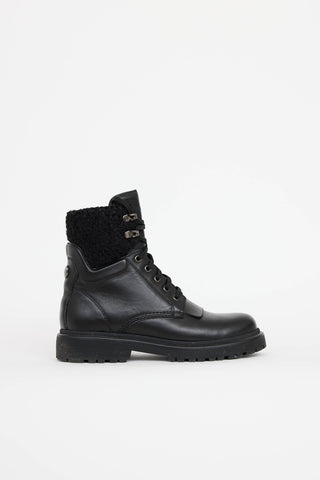 Moncler Leather & Tweed Combat Boot