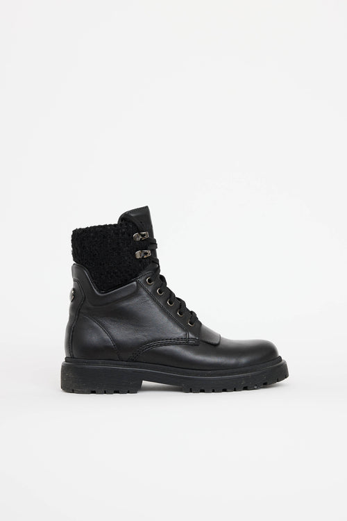 Moncler Leather & Tweed Combat Boot