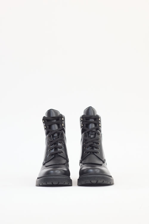 Moncler Black Leather Patty Combat Boot