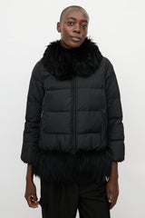 Moncler Black Nylon & Fur Trim Jacket