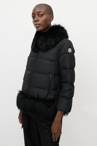 Moncler Black Nylon & Fur Trim Jacket