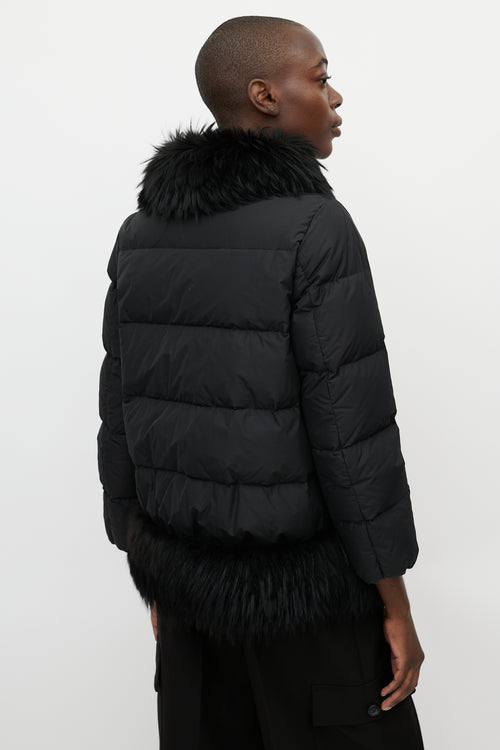 Moncler Black Nylon & Fur Trim Jacket