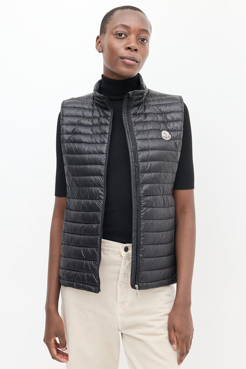 Moncler Black Nylon Quilted Down Vest