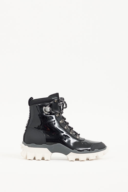 Moncler Black Patent Leather Helis Lace Up Boot