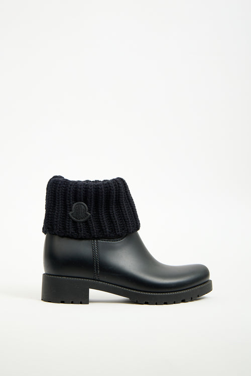 Moncler Black Rubber & Knit Cuff Ginette Boot