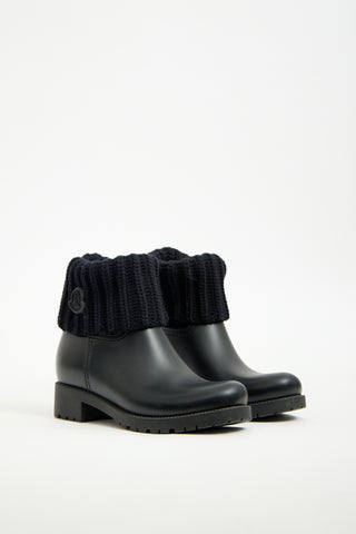 Moncler Black Rubber & Knit Cuff Ginette Boot