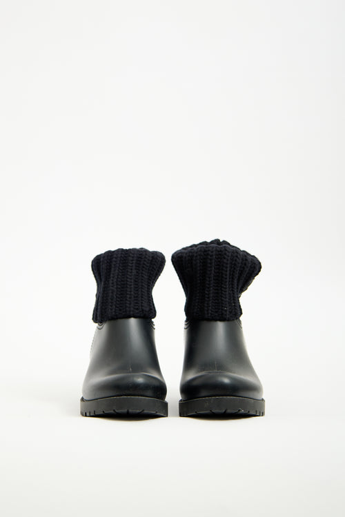 Moncler Black Rubber & Knit Cuff Ginette Boot