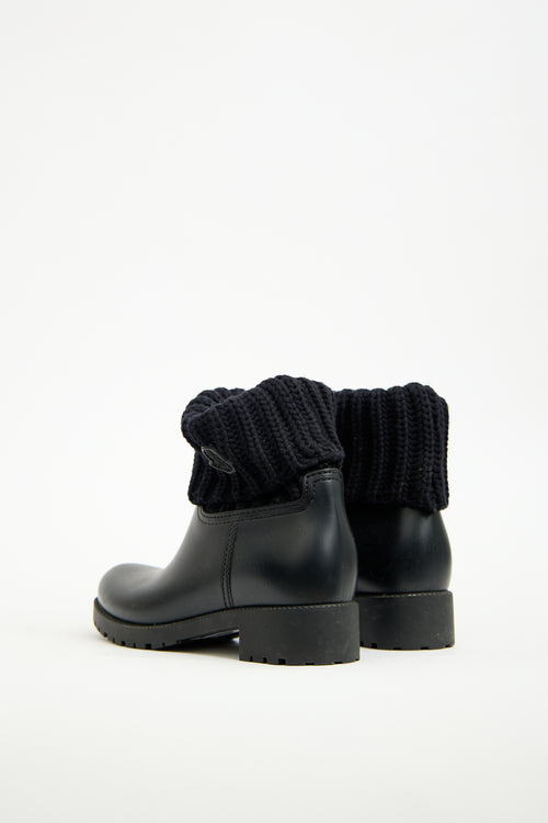 Moncler Black Rubber & Knit Cuff Ginette Boot