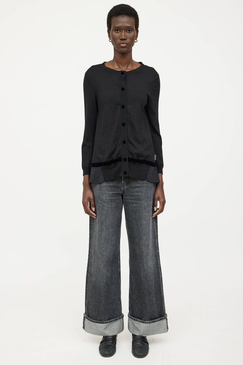 Moncler Wool Tricot Pleated Knit Cardigan