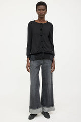 Moncler Wool Tricot Pleated Knit Cardigan