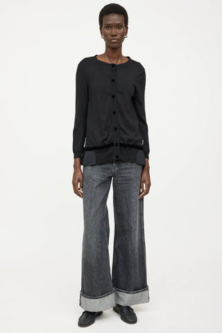 Moncler Wool Tricot Pleated Knit Cardigan