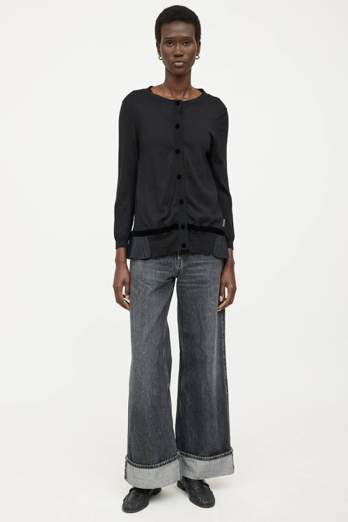 Moncler Wool Tricot Pleated Knit Cardigan