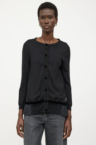 Moncler Wool Tricot Pleated Knit Cardigan