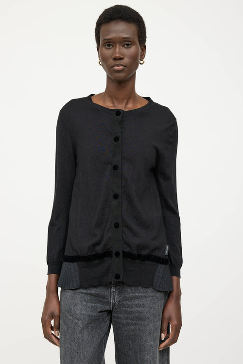 Moncler Wool Tricot Pleated Knit Cardigan