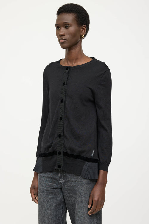 Moncler Wool Tricot Pleated Knit Cardigan