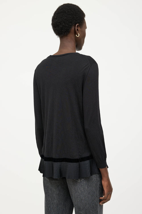 Moncler Wool Tricot Pleated Knit Cardigan